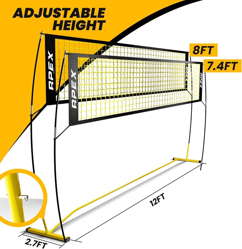 APEX SPORTS Volleyball Net Training – 12' Wide, Portable Adjustable Height 7.4' to 8' – Includes Ground Stakes, Carry Bag – Indoor & Outdoor Use, Designed by Pro Athletes for Peak Performance - Image 3